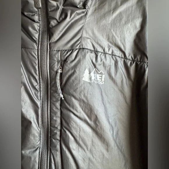 REI Men’s Unisex Light weight puffer zip up jacket black size medium - Picture 2 of 5